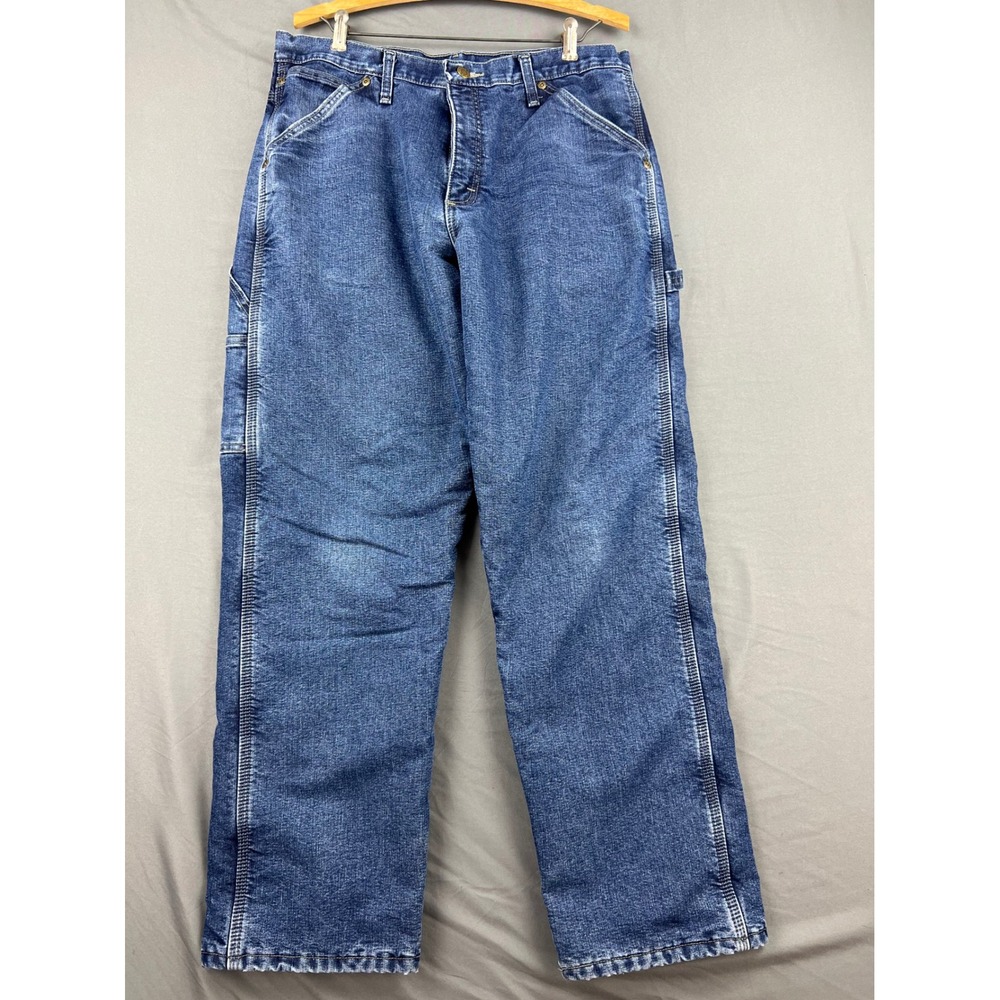 Wrangler Carpenter Jeans Mens 32x32 Fleece Lined Blue Denim Utility Pants Good